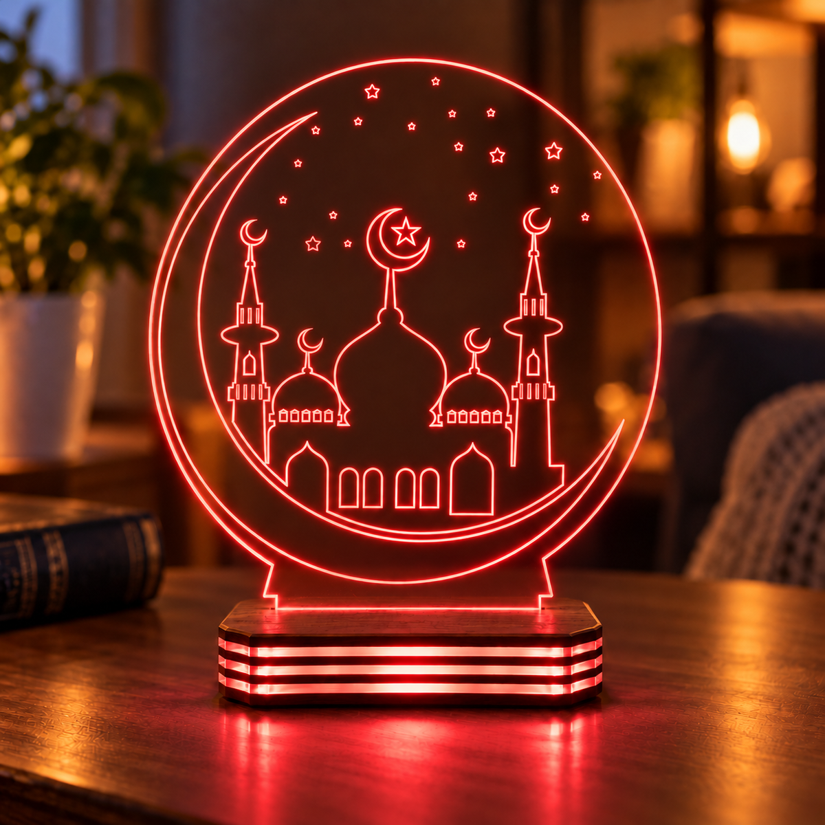 Kişiye Özel Hilal ve Cami Tasarımlı Gece Lambası — kirmizi