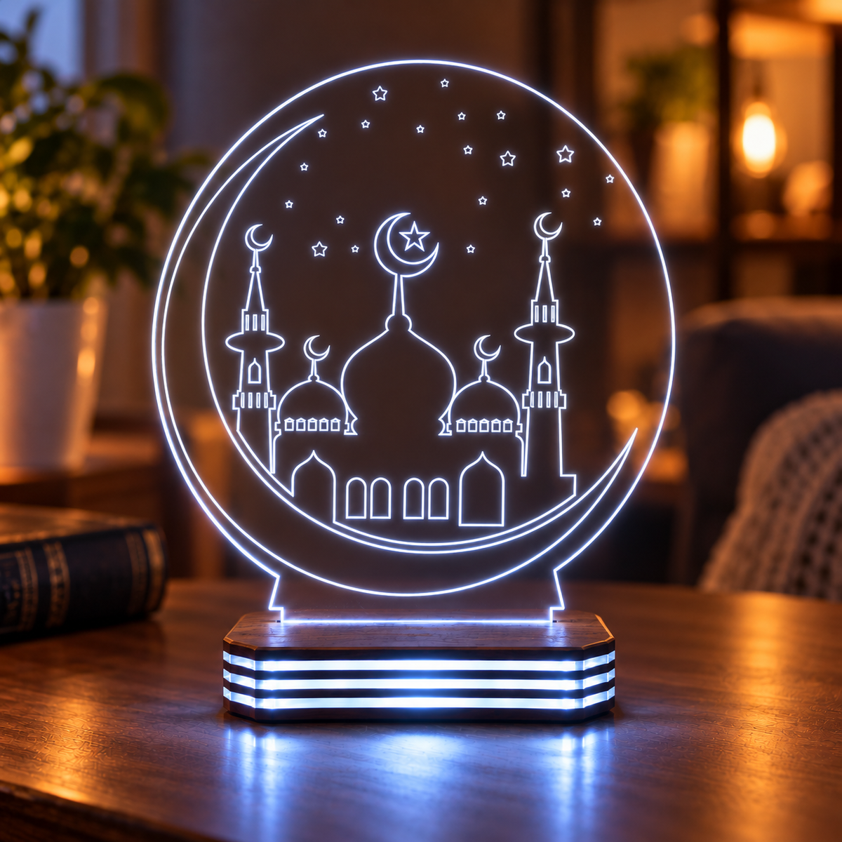 Kişiye Özel Hilal ve Cami Tasarımlı Gece Lambası — soguk-beyaz