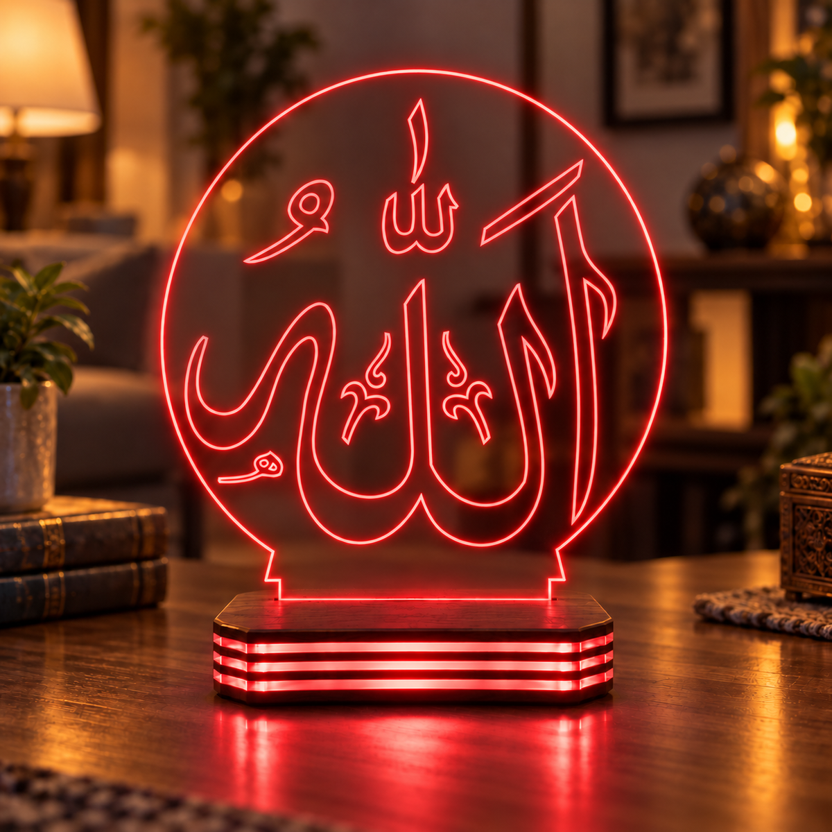 Allah Yazılı Hat Tasarımlı Kişiye Özel Gece Lambası — kirmizi