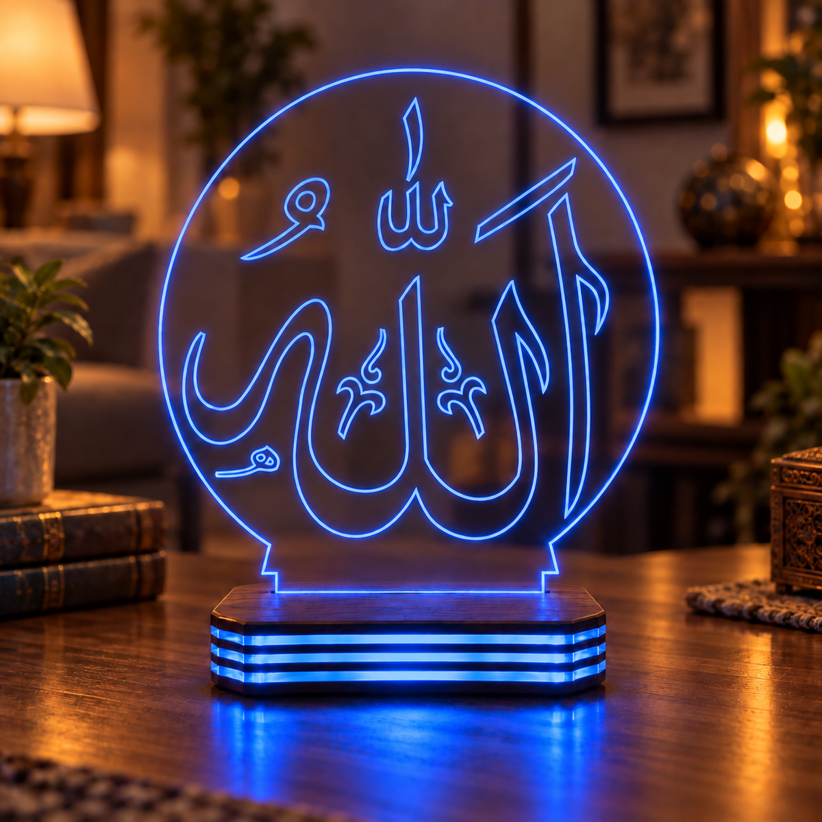 Allah Yazılı Hat Tasarımlı Kişiye Özel Gece Lambası — mavi