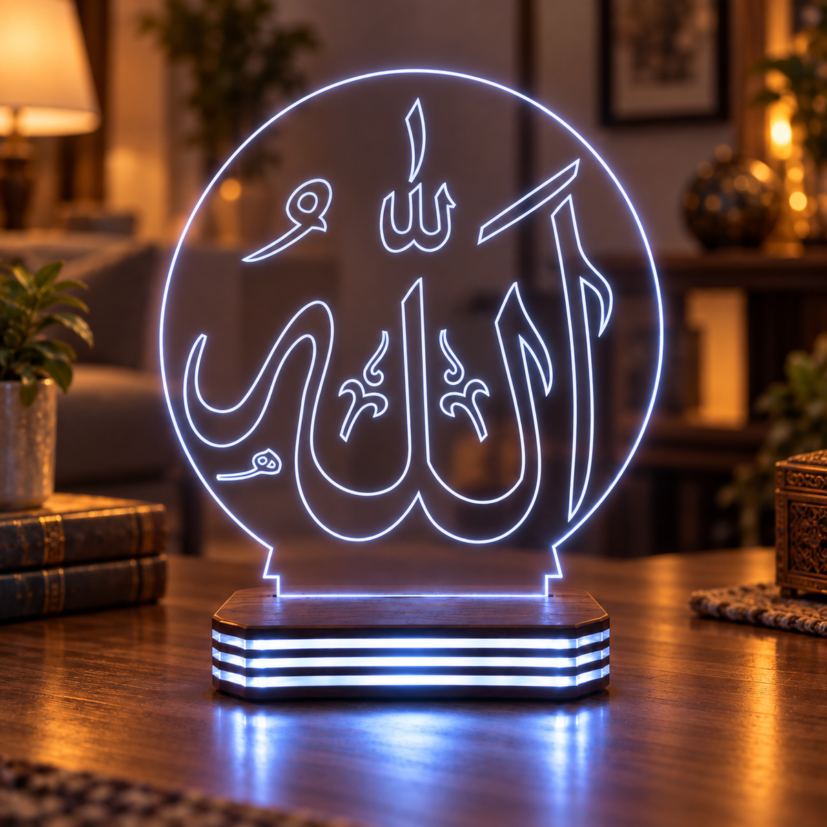 Allah Yazılı Hat Tasarımlı Kişiye Özel Gece Lambası — soguk-beyaz