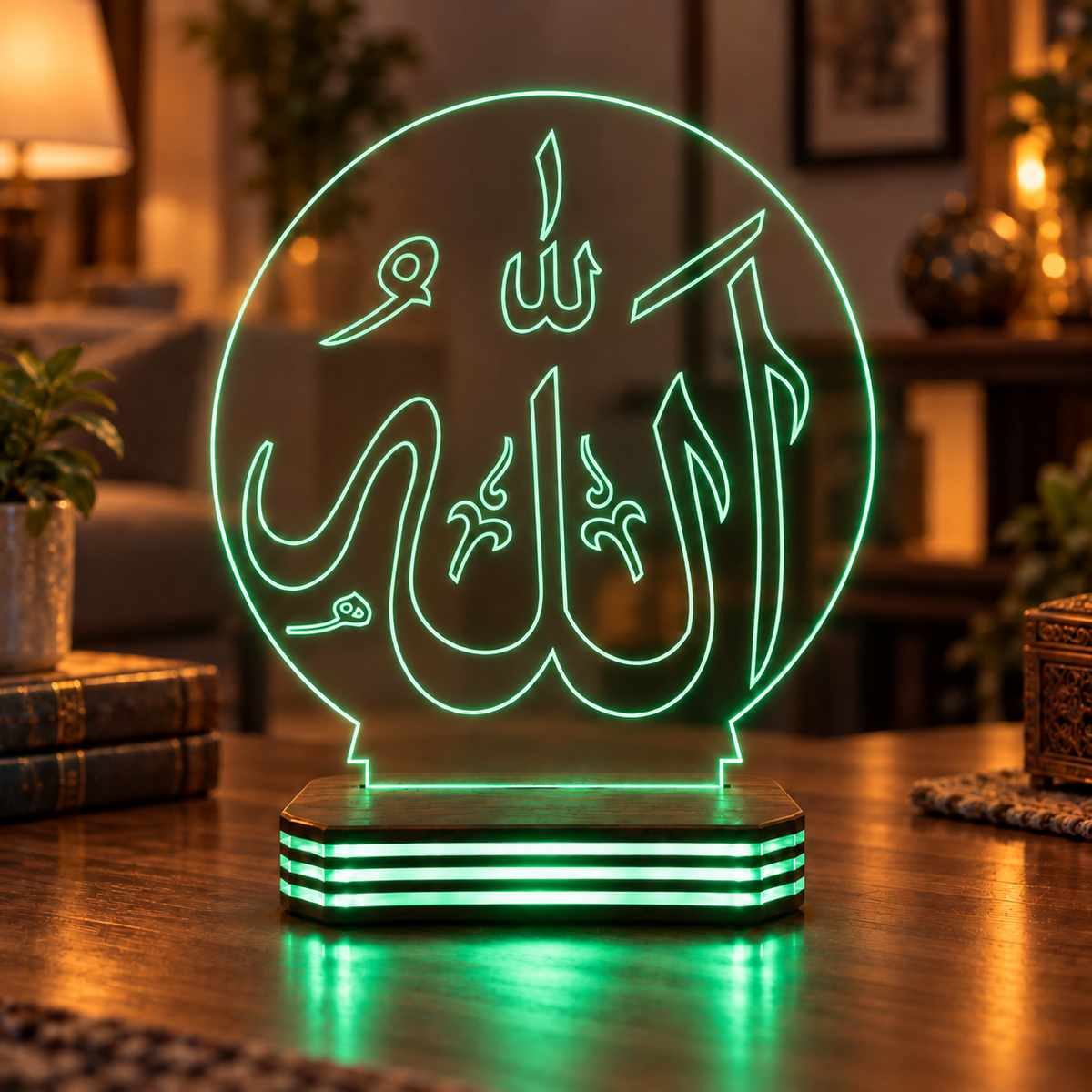 Allah Yazılı Hat Tasarımlı Kişiye Özel Gece Lambası — yesil