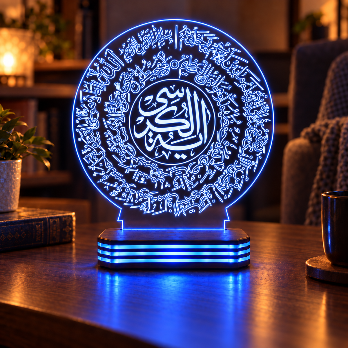 Dairesel Hat Tasarımlı Kişiye Özel Gece Lambası — mavi