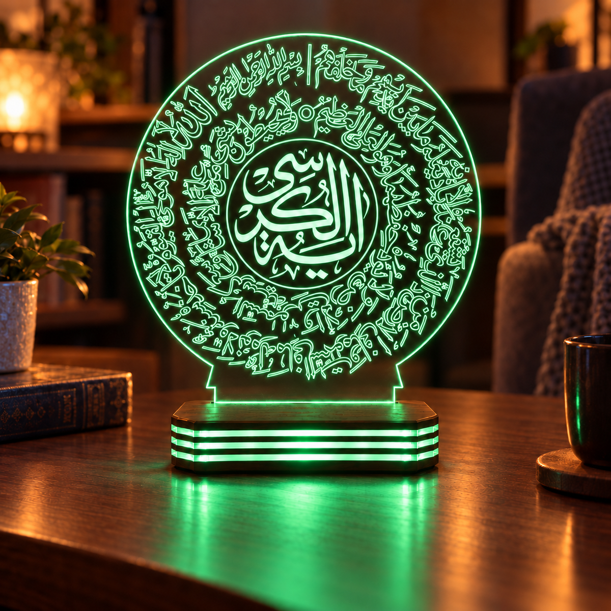 Dairesel Hat Tasarımlı Kişiye Özel Gece Lambası — yesil
