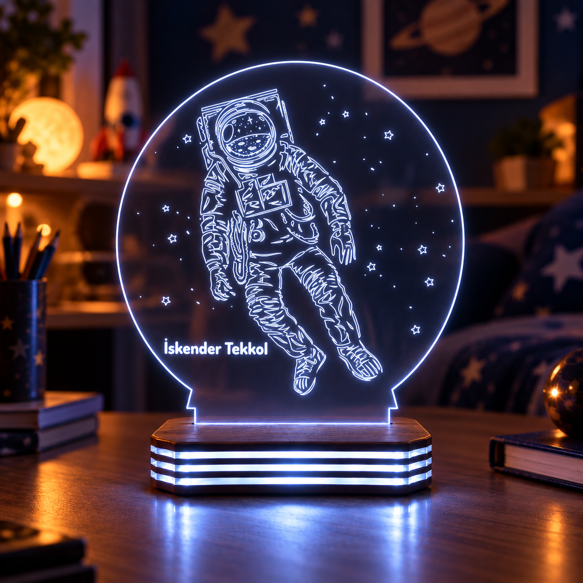 İsme Özel Astronot Tasarımlı Gece Lambası — soguk-beyaz