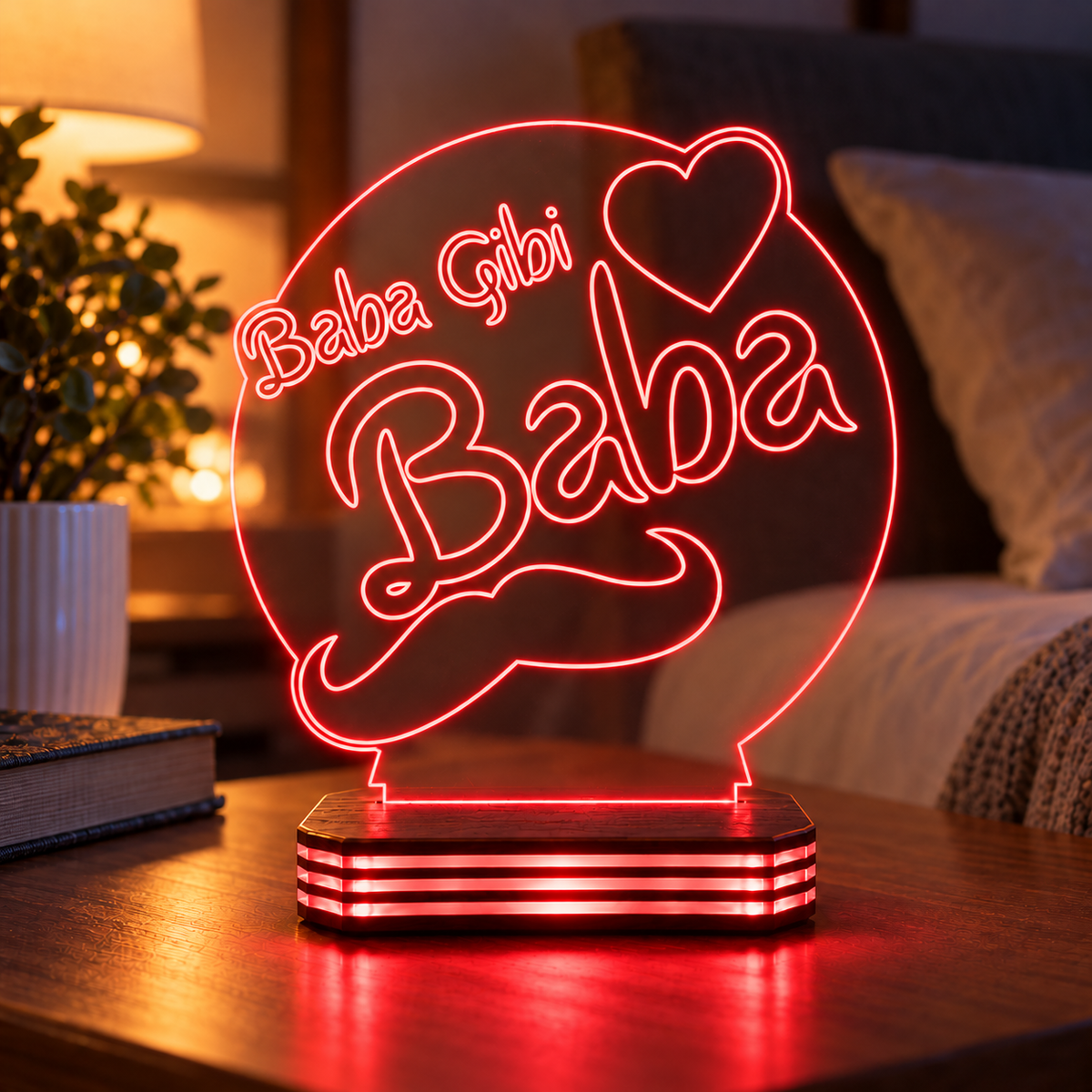 Baba Gibi Baba Tasarımlı Kişiye Özel Gece Lambası — kirmizi