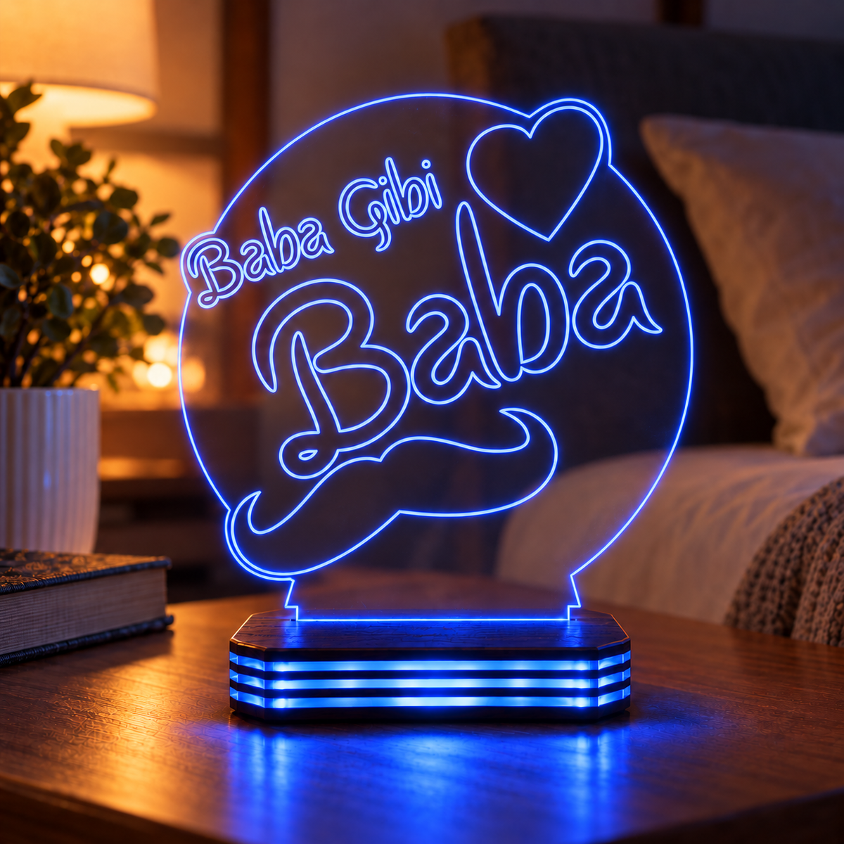 Baba Gibi Baba Tasarımlı Kişiye Özel Gece Lambası — mavi