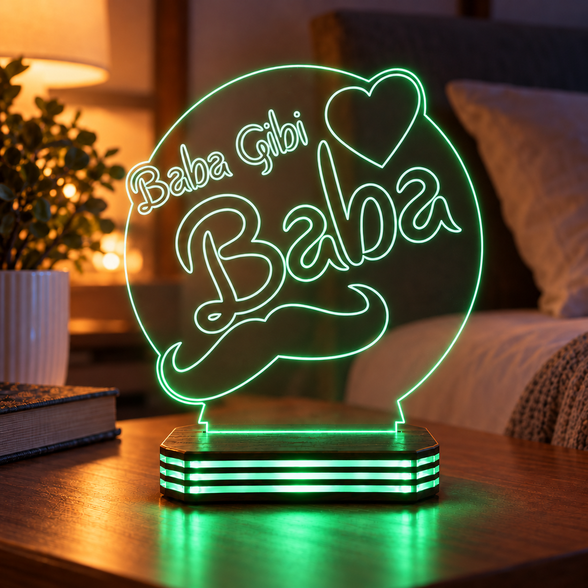 Baba Gibi Baba Tasarımlı Kişiye Özel Gece Lambası — yesil
