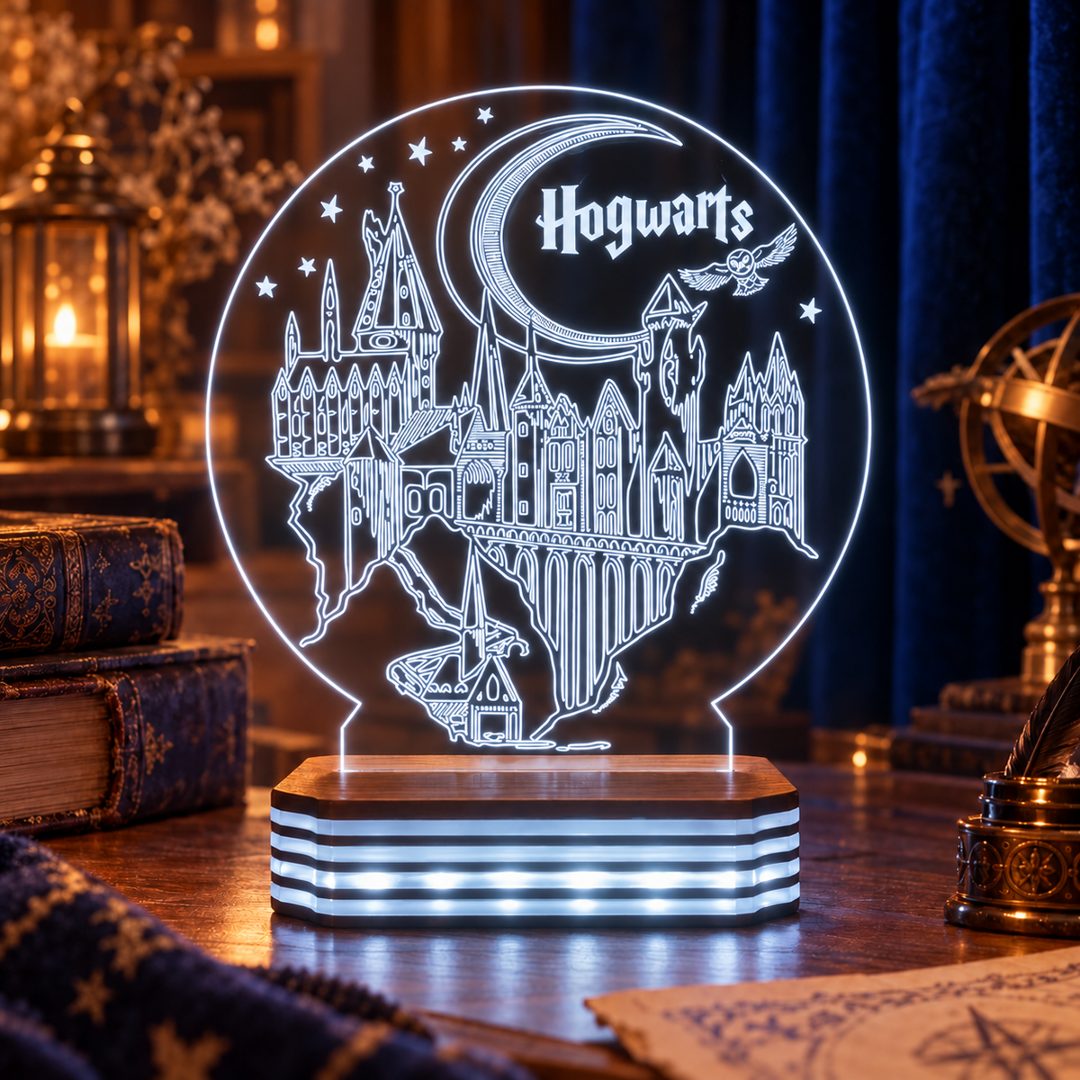Kişiye Özel Hogwarts Şato Tasarımlı LED Gece Lambası — Soğuk Beyaz