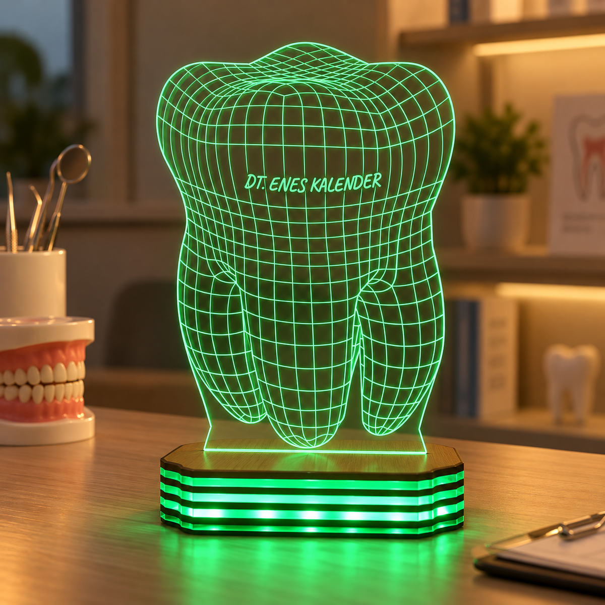 Diş Hekimine Özel 3D Görünümlü Diş LED Gece Lambası