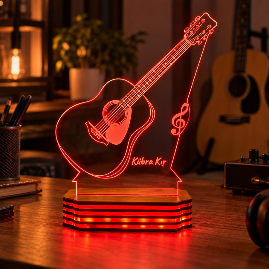 İsme Özel Gitar Tasarımlı Gece Lambası