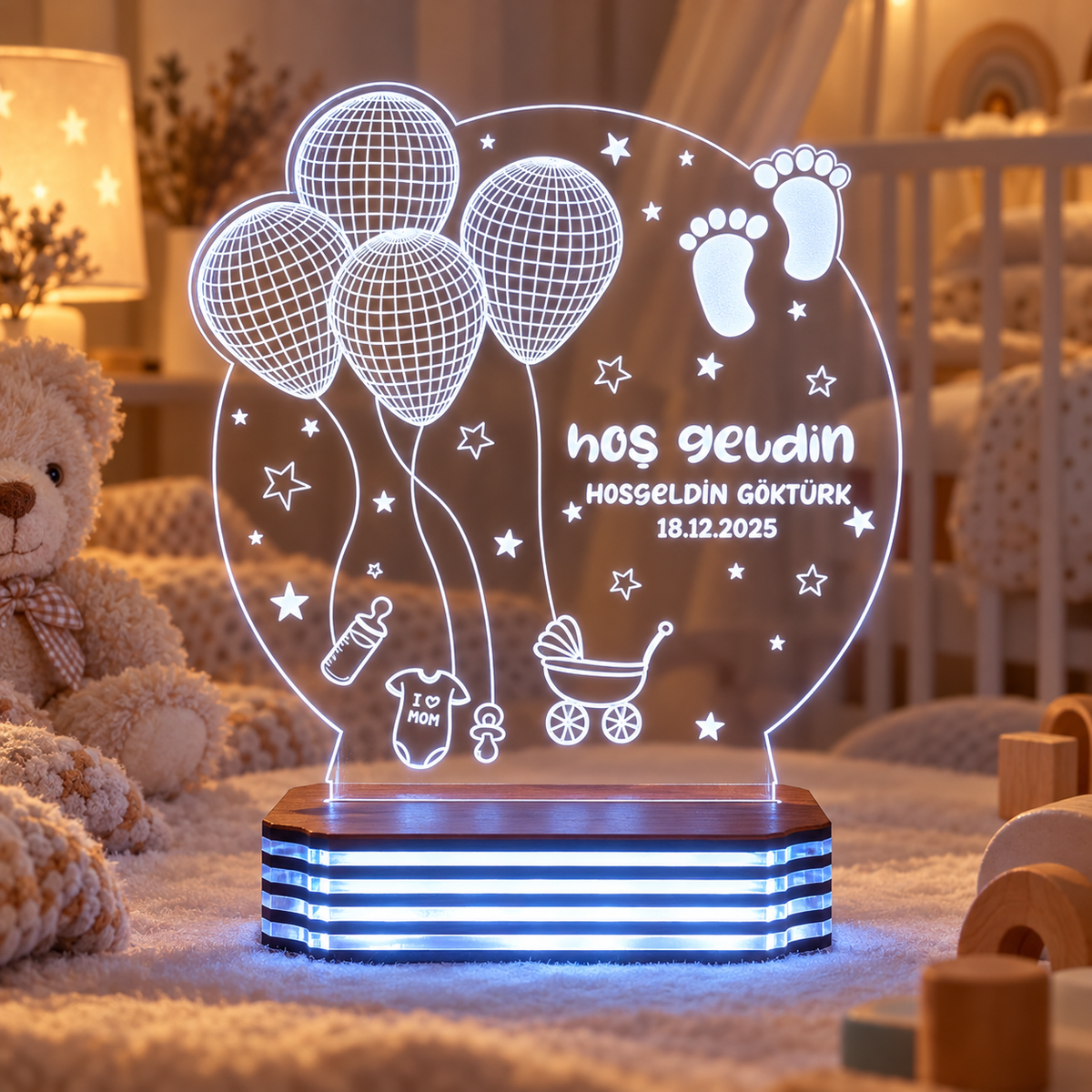 İsme Özel Hoş Geldin Bebek LED Gece Lambası