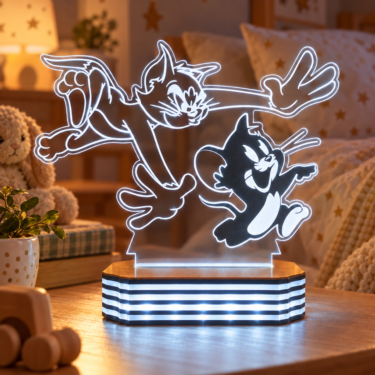Kişiye Özel Tom ve Jerry Tasarımlı LED Gece Lambası — Soğuk Beyaz