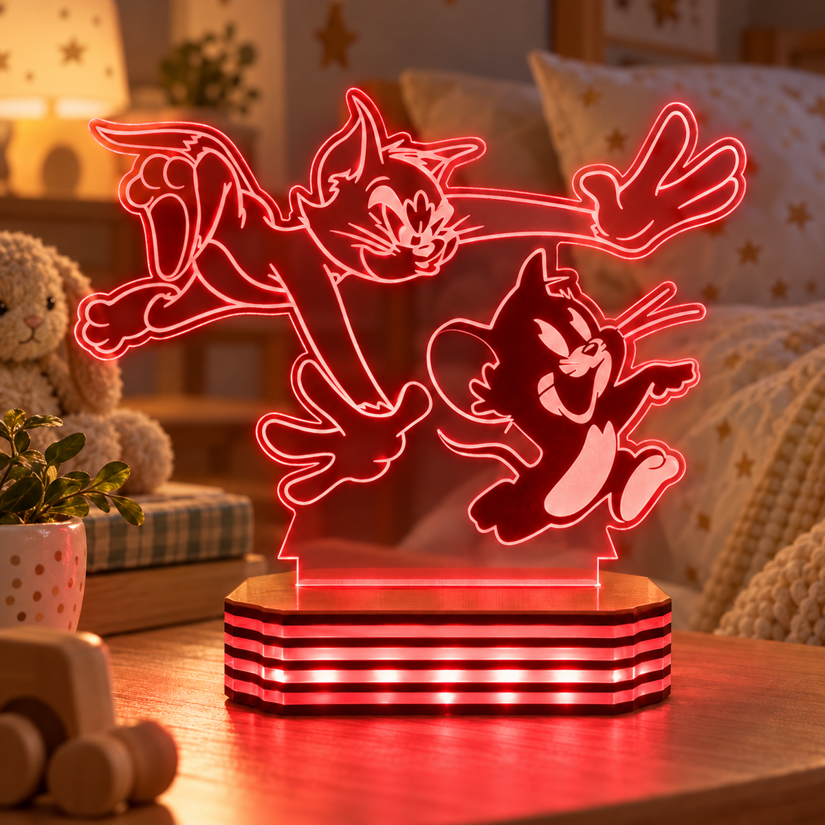 Kişiye Özel Tom ve Jerry Tasarımlı LED Gece Lambası — Kırmızı