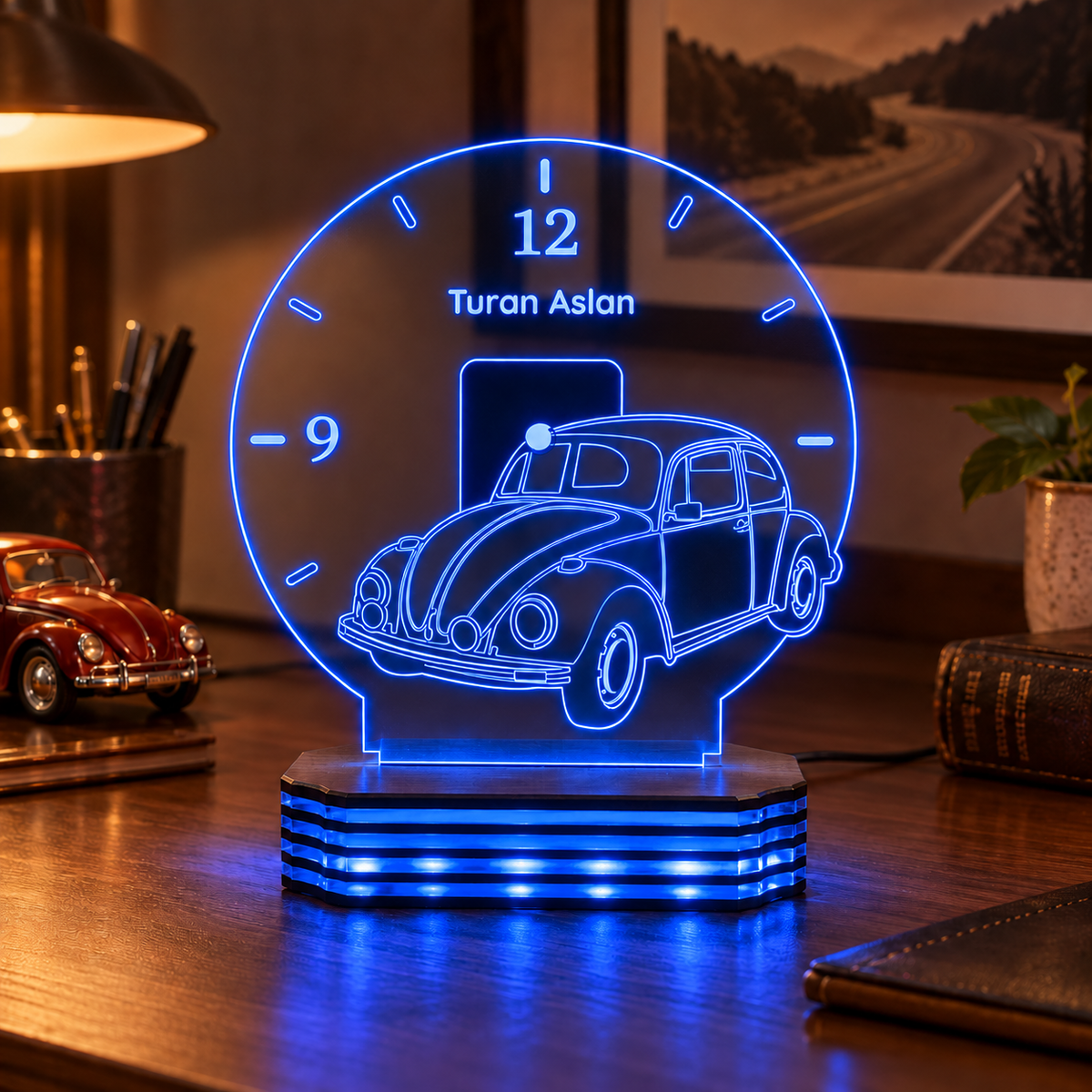 İsme Özel Klasik Otomobil LED Gece Lambası — Mavi