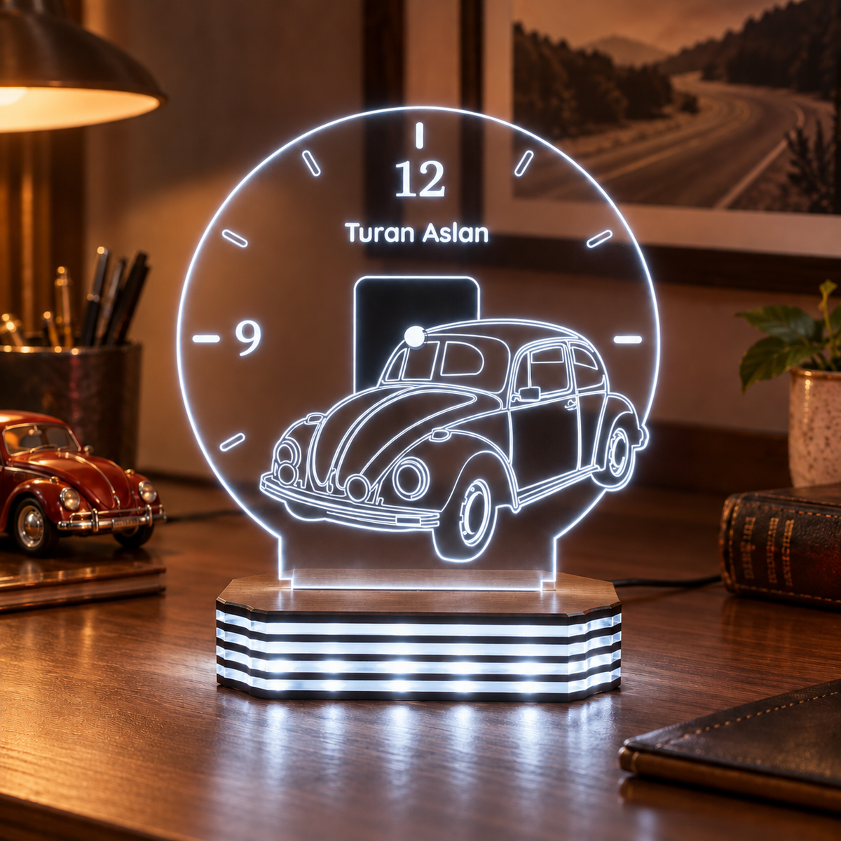 İsme Özel Klasik Otomobil LED Gece Lambası — Soğuk Beyaz