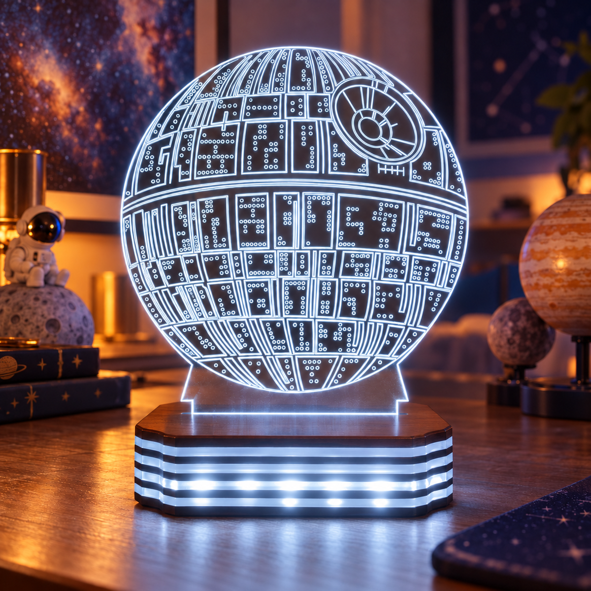 Kişiye Özel Death Star Tasarımlı LED Gece Lambası — Soğuk Beyaz