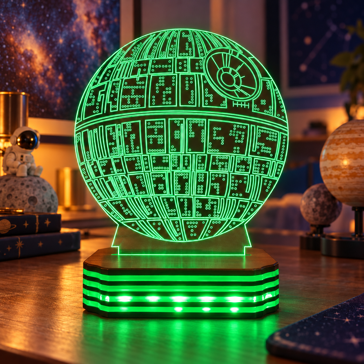 Kişiye Özel Death Star Tasarımlı LED Gece Lambası — Yeşil