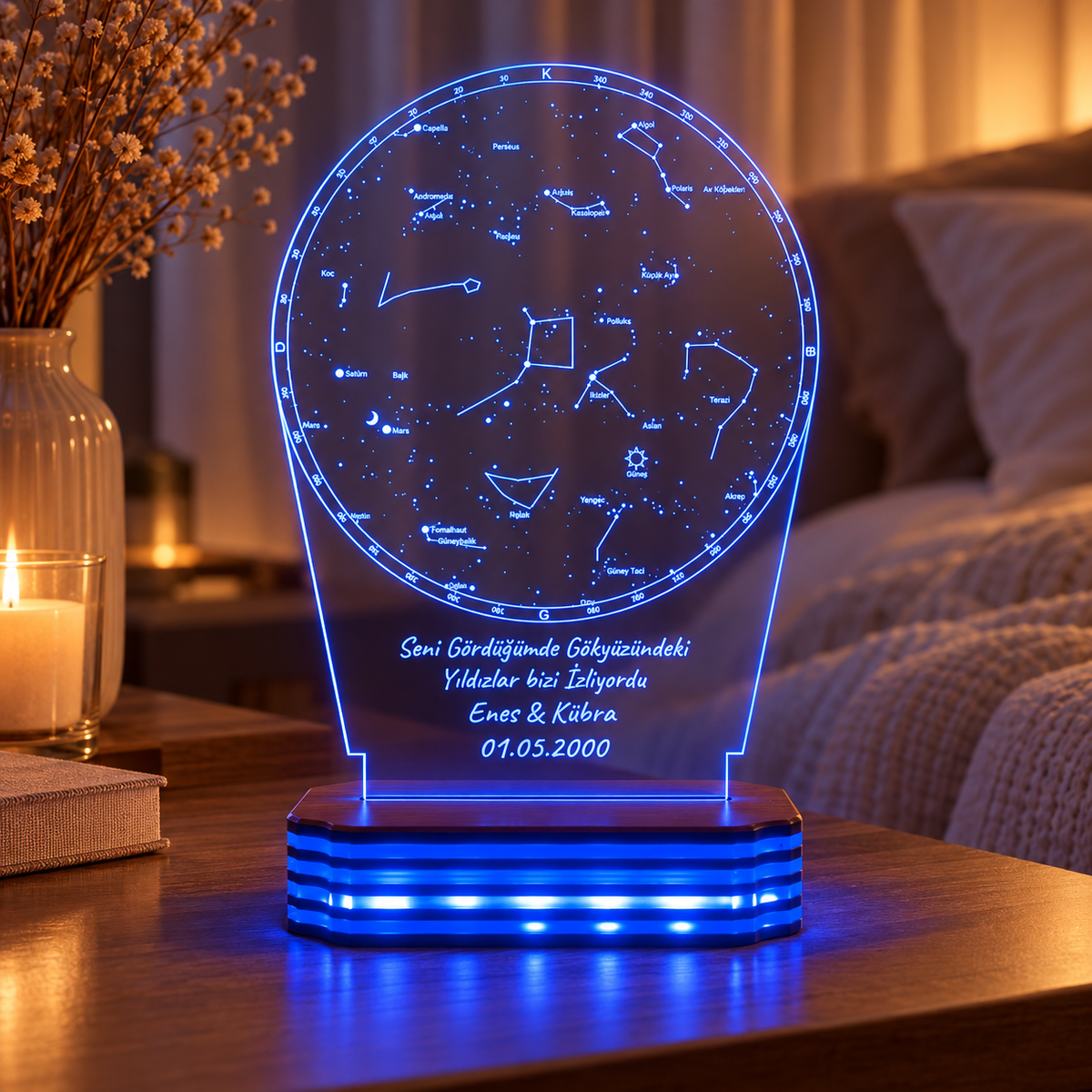 Kişiye Özel Yıldız Haritası LED Gece Lambası