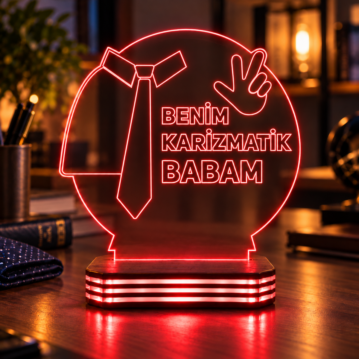Benim Karizmatik Babam Kişiye Özel Gece Lambası — kirmizi