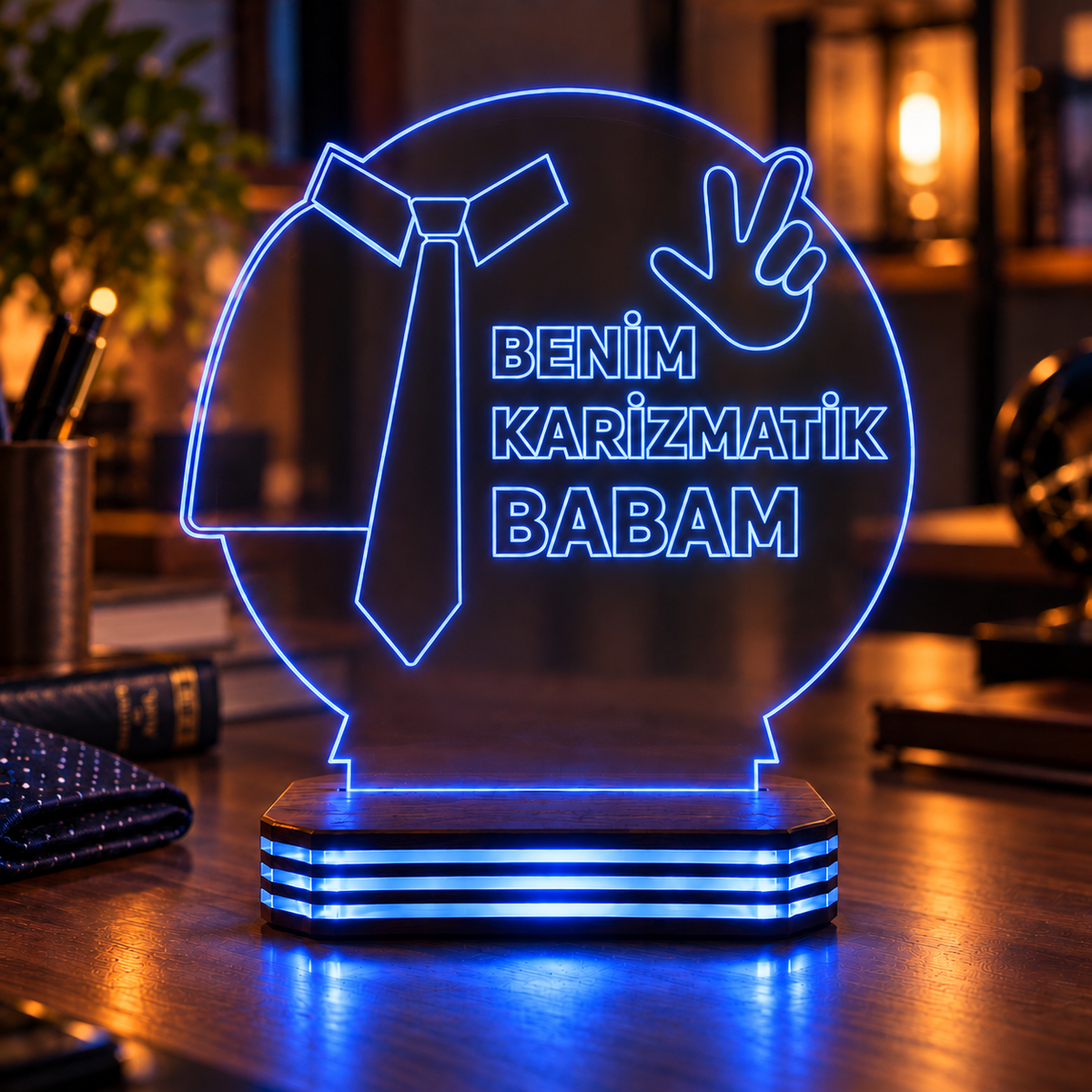 Benim Karizmatik Babam Kişiye Özel Gece Lambası — mavi