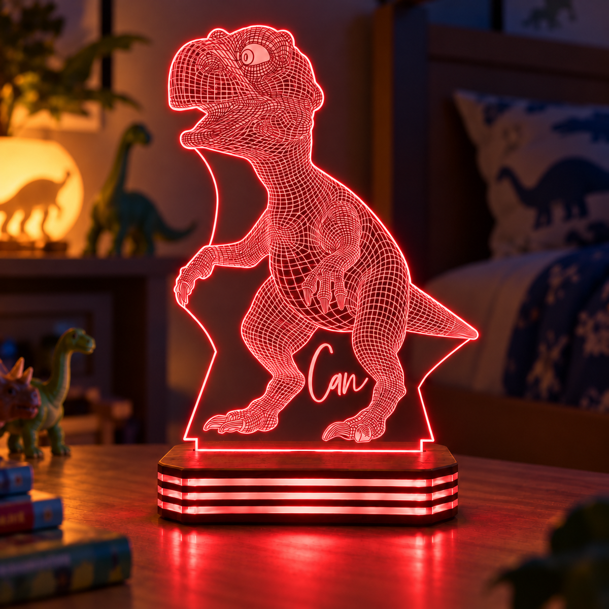 İsme Özel Dinozor Tasarımlı Gece Lambası — kirmizi