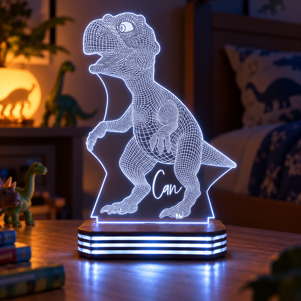 İsme Özel Dinozor Tasarımlı Gece Lambası — soguk-beyaz