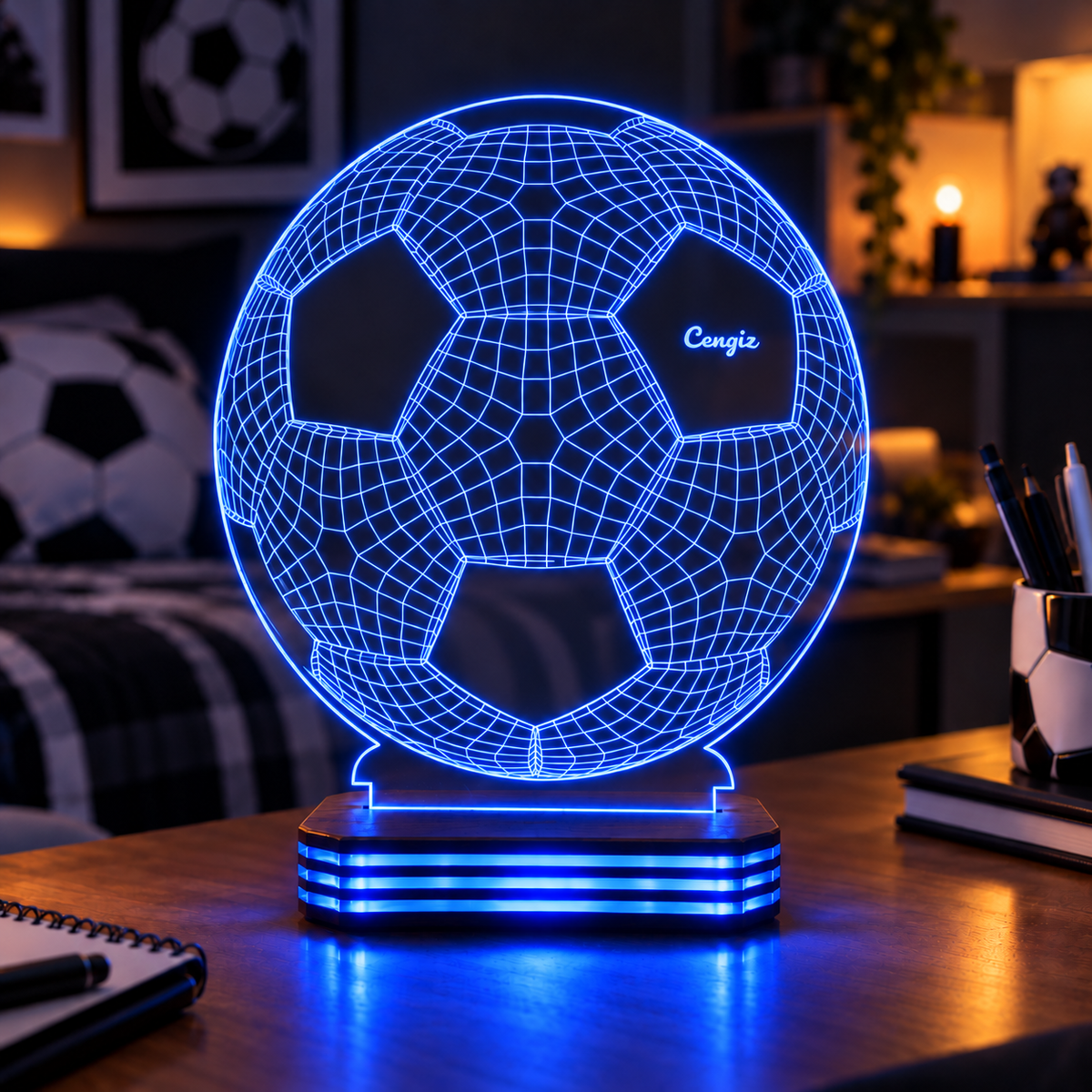 İsme Özel Futbol Topu Gece Lambası — mavi