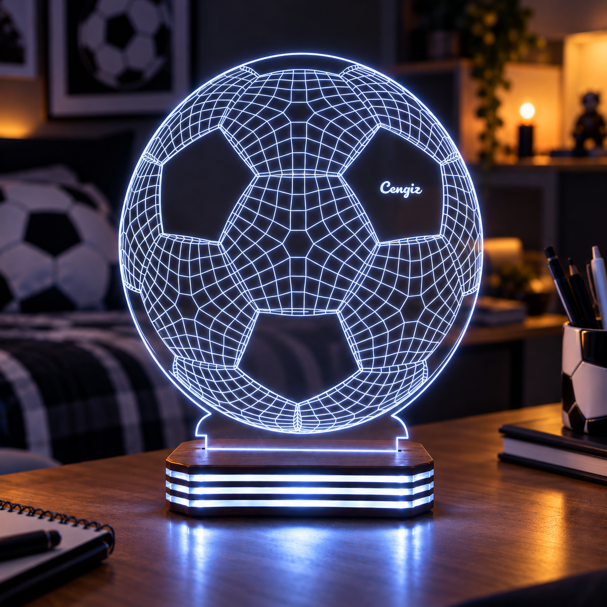 İsme Özel Futbol Topu Gece Lambası — soguk-beyaz