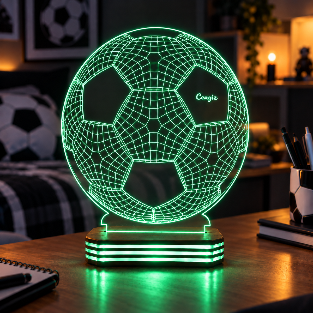 İsme Özel Futbol Topu Gece Lambası — yesil