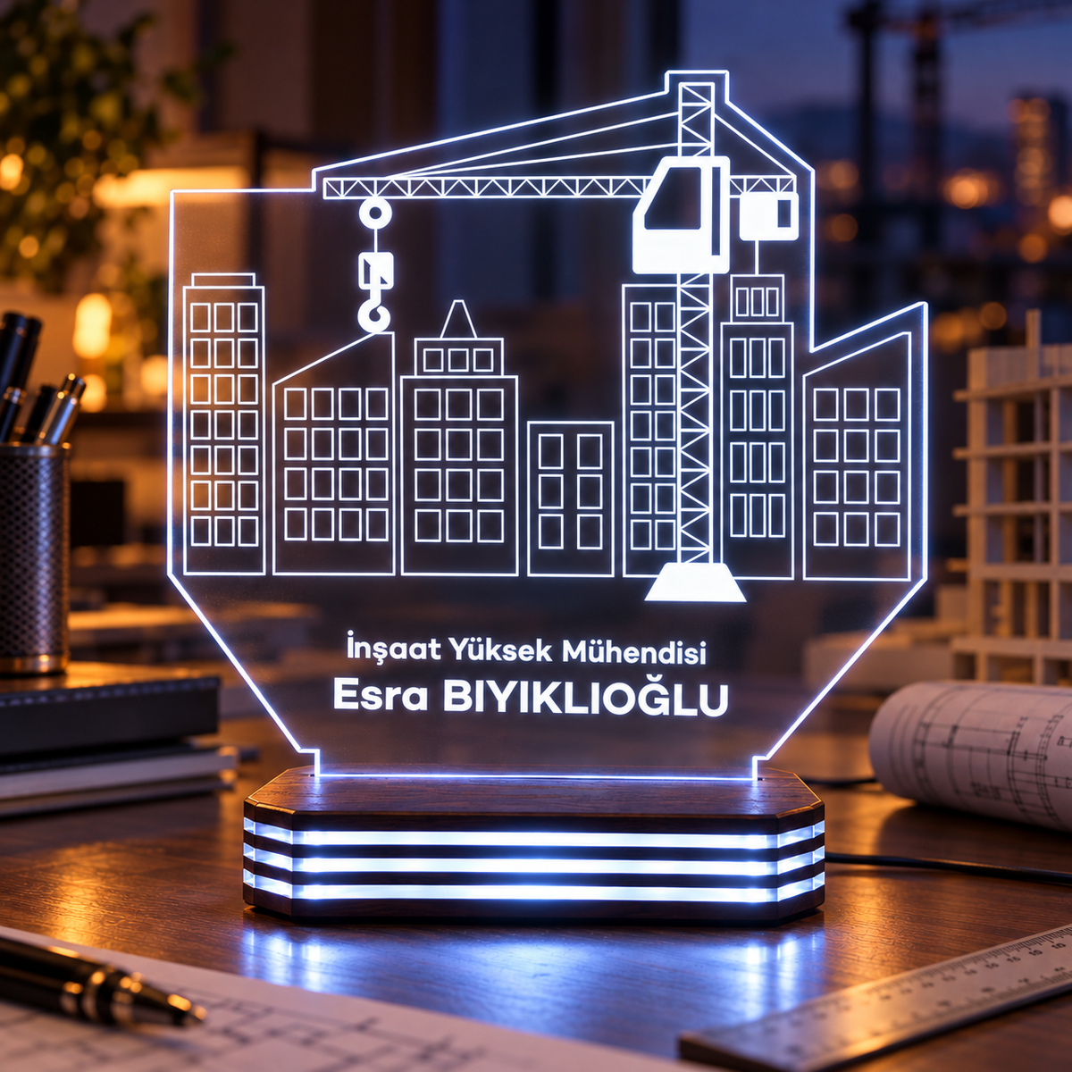 İnşaat Mühendisine Özel İsimli Gece Lambası — soguk-beyaz