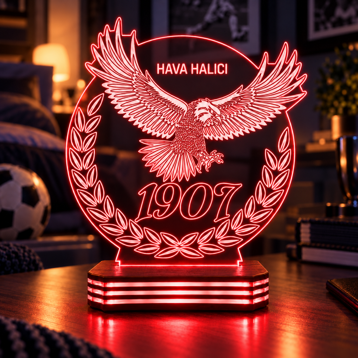 İsme Özel Kartal ve 1907 Gece Lambası — kirmizi