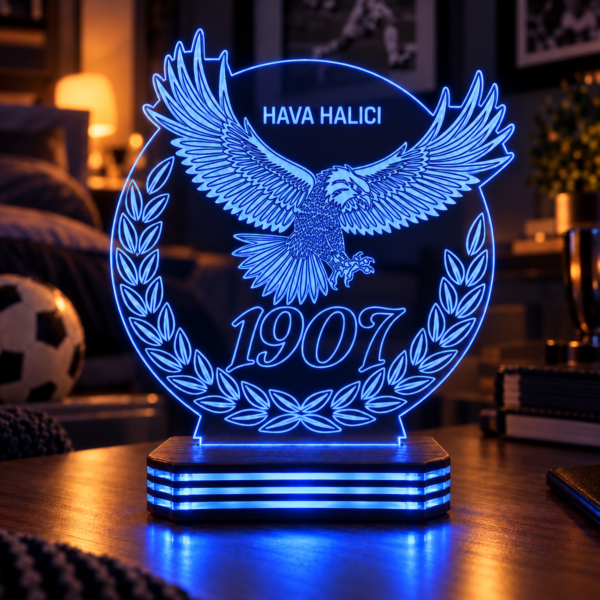İsme Özel Kartal ve 1907 Gece Lambası — mavi