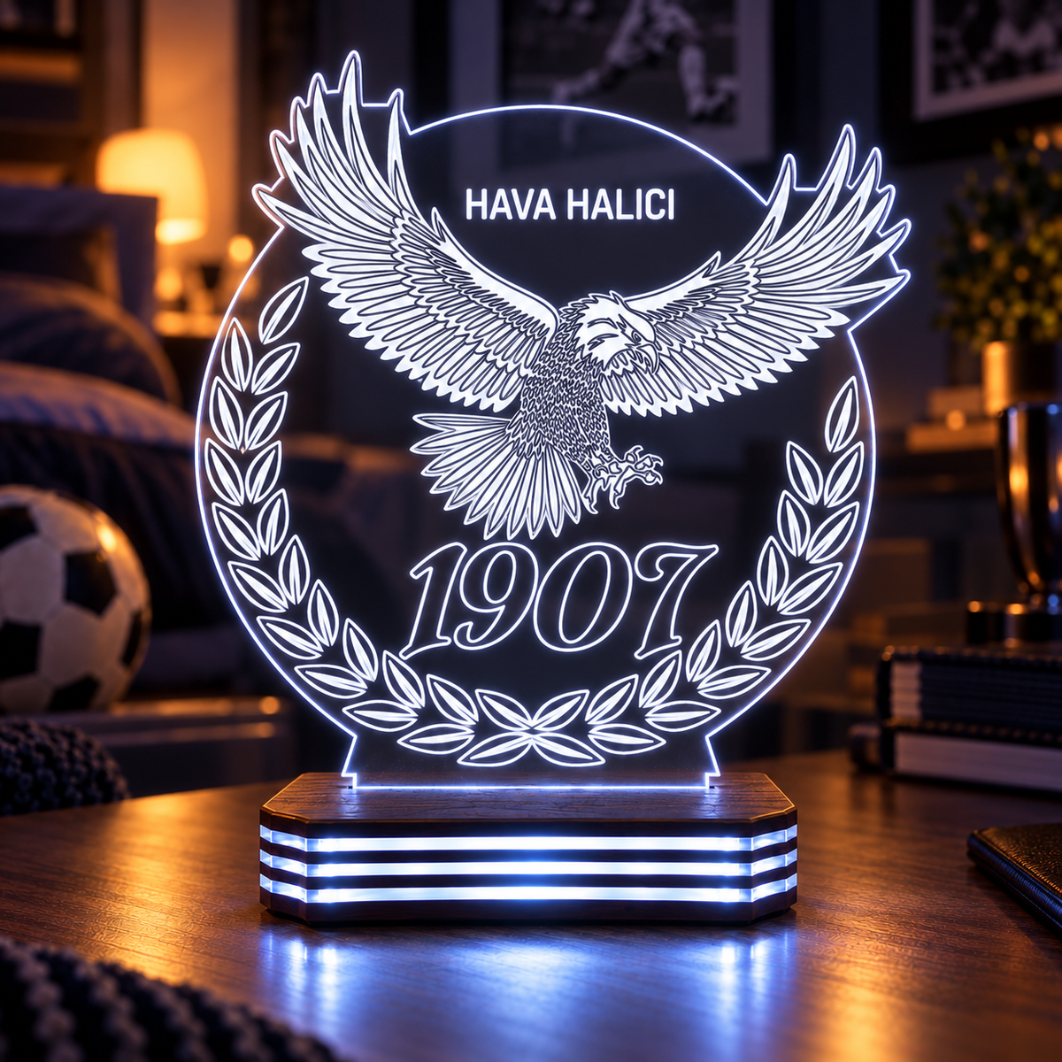 İsme Özel Kartal ve 1907 Gece Lambası — soguk-beyaz