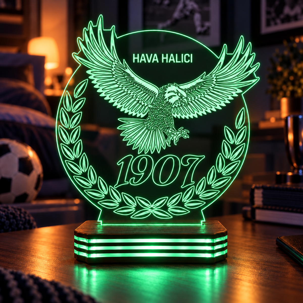 İsme Özel Kartal ve 1907 Gece Lambası — yesil