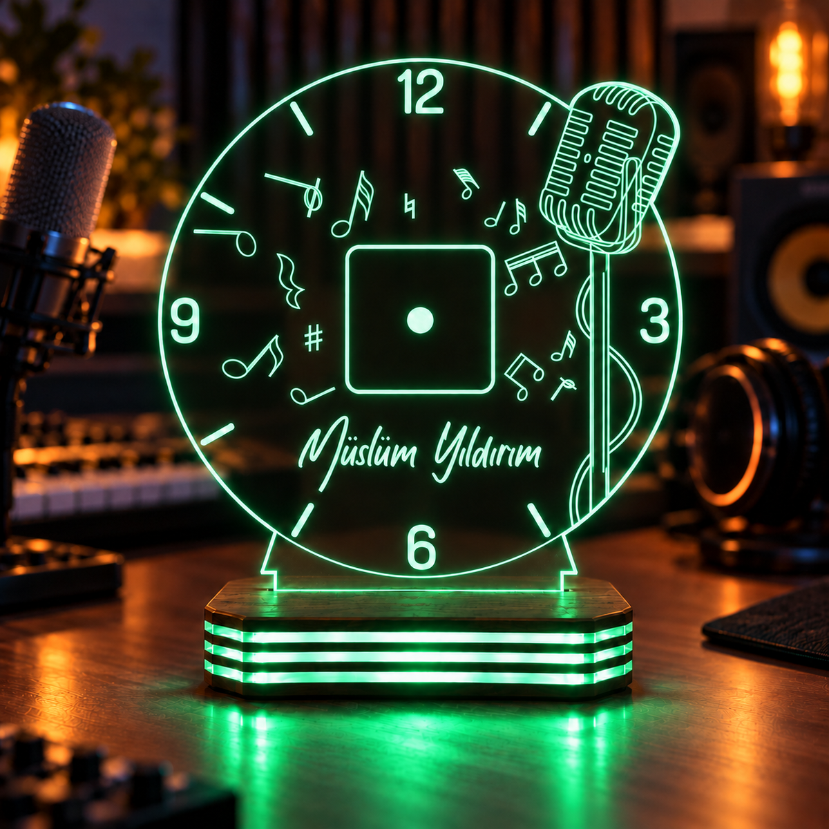 Müzisyene Özel Mikrofon ve Nota Gece Lambası — yesil