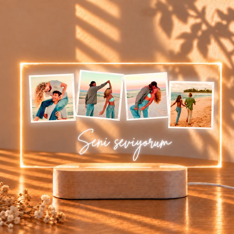 İsme Özel 4 Fotoğraflı Gece Lambası – Sevgiliye Hediye