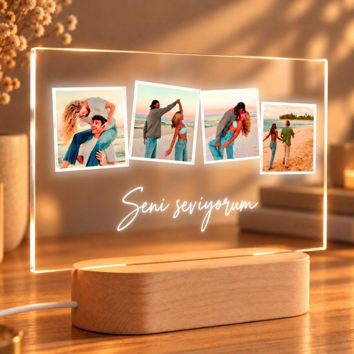 İsme Özel 4 Fotoğraflı Gece Lambası – Sevgiliye Hediye