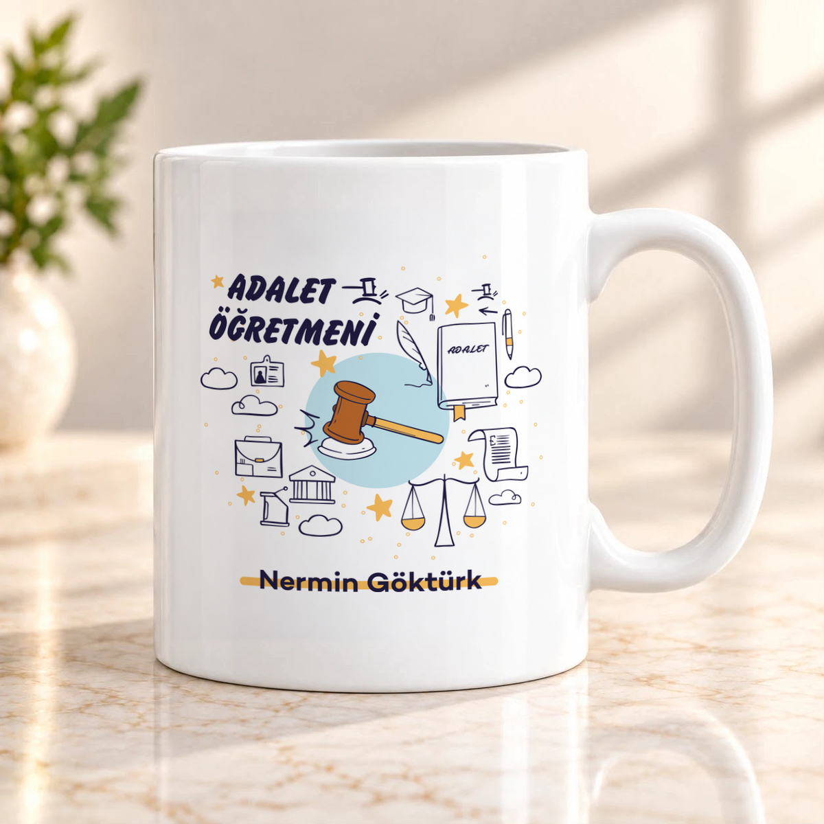 Adalet öğretmenine isme özel seramik kupa bardak