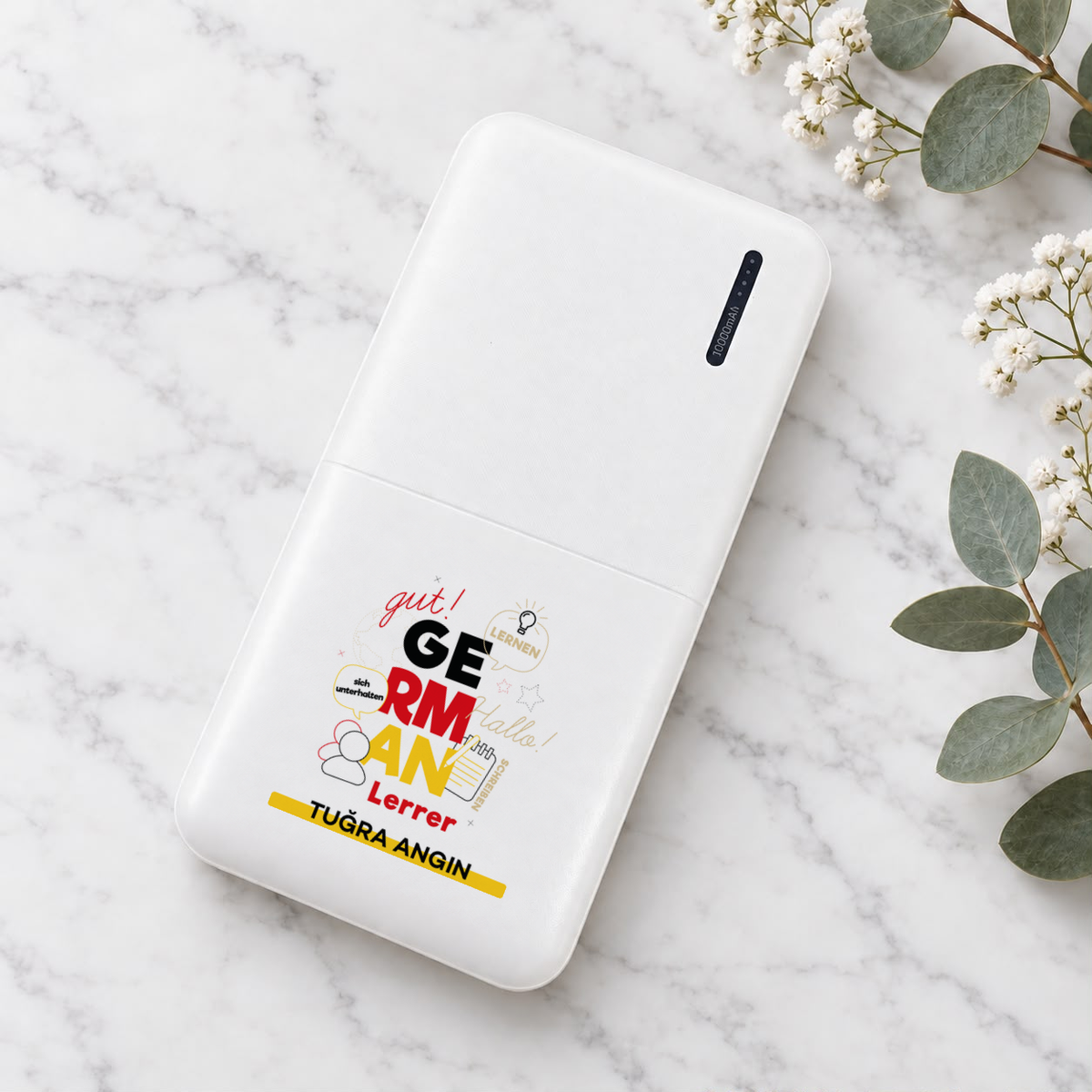 Almanca öğretmenine isme özel powerbank tasinabilir sarj cihazi egik kisiye ozel hediye tasarim 1