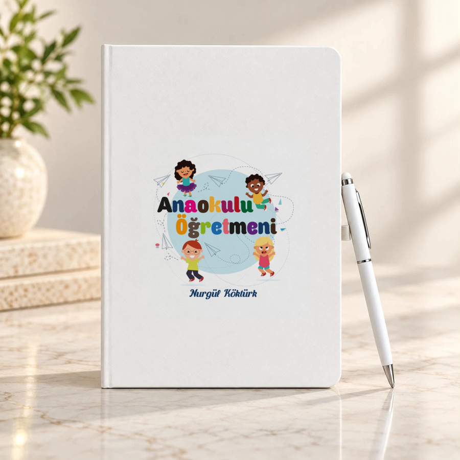 Anaokulu Öğretmenine İsme Özel Defter ve Kalem Seti
