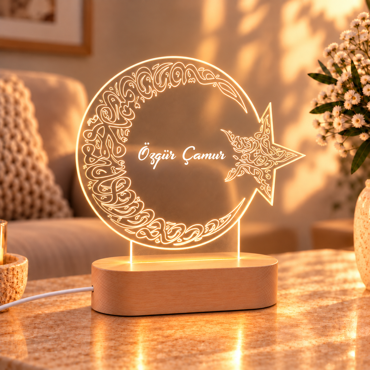 İsme Özel Ay Yıldız LED Gece Lambası - açılı görünüm