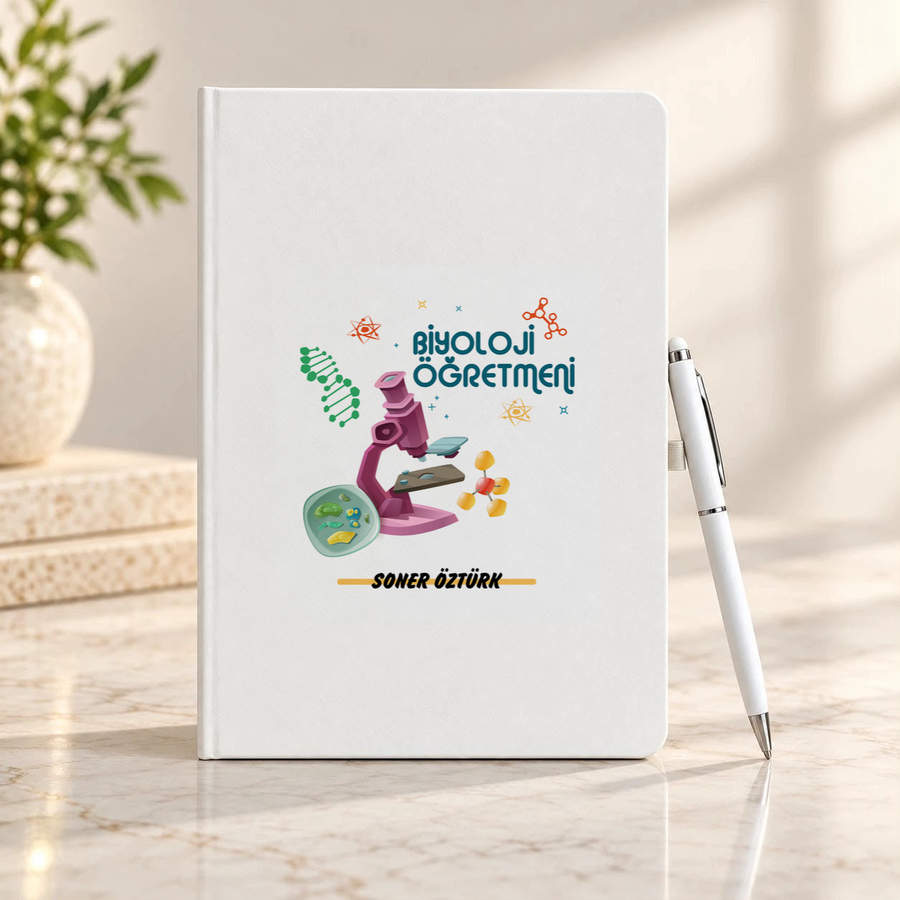 Biyoloji Öğretmenine İsme Özel Defter ve Kalem Seti