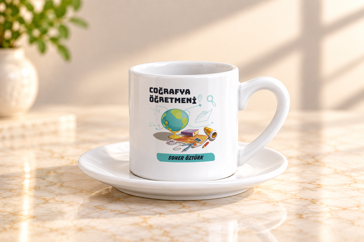 Coğrafya Öğretmeni isme özel Kahve Fincanı birinci görünüm