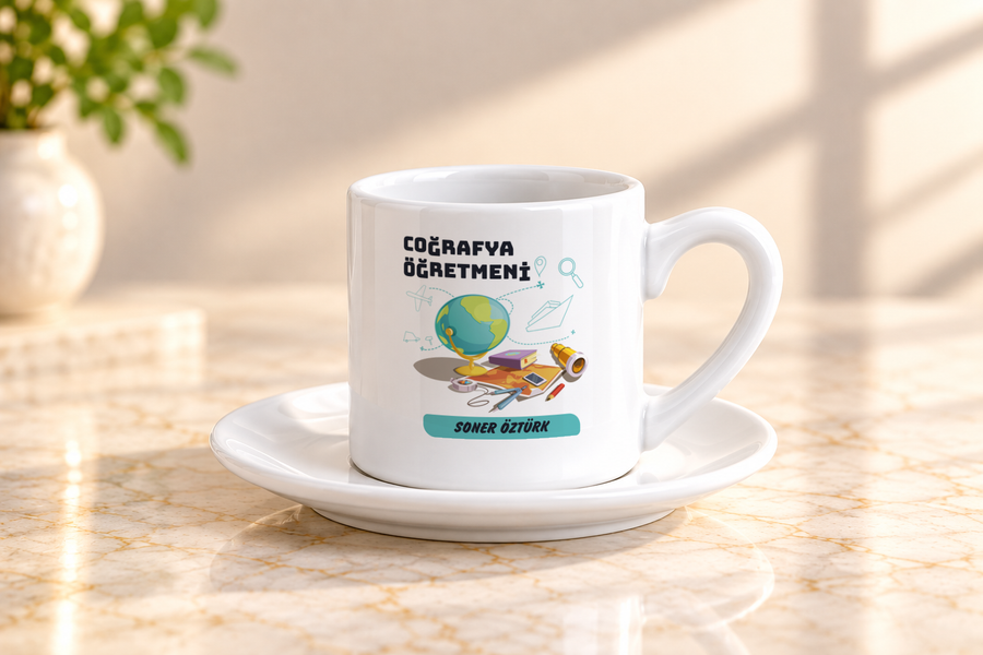 Coğrafya Öğretmenine İsme Özel Türk Kahvesi Fincanı