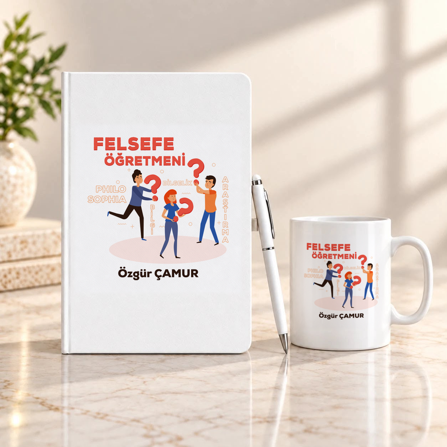 Felsefe Öğretmenine İsme Özel Defter Kalem ve Kupa Hediye Seti