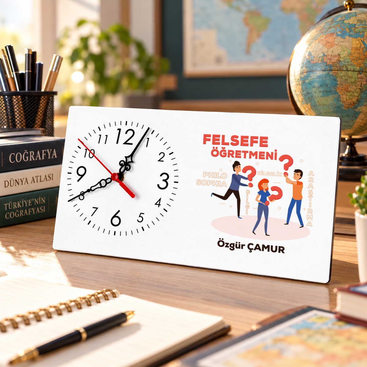 Felsefe Öğretmeni isme özel Masa Saati ikinci görünüm