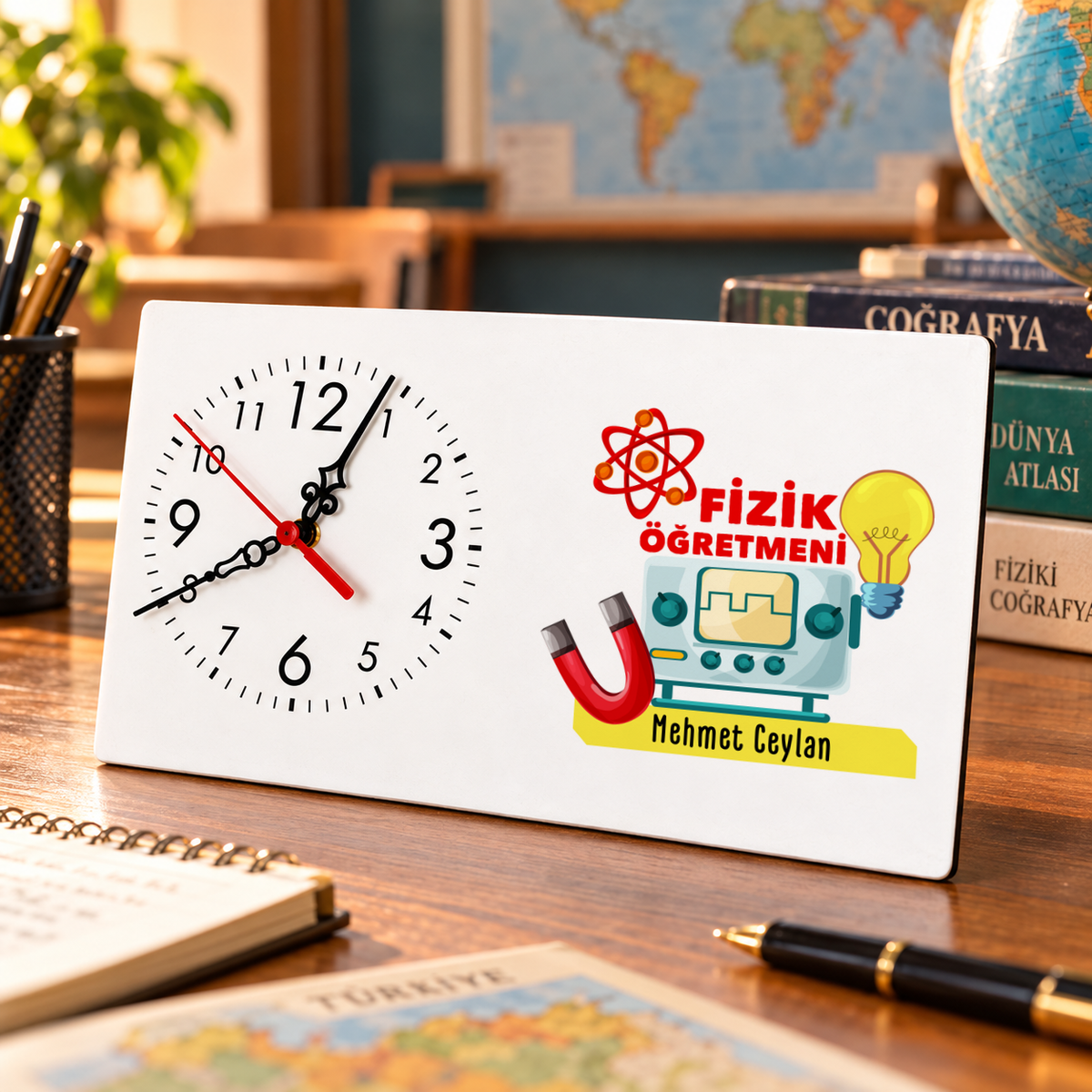 Fizik Öğretmeni isme özel Masa Saati birinci görünüm