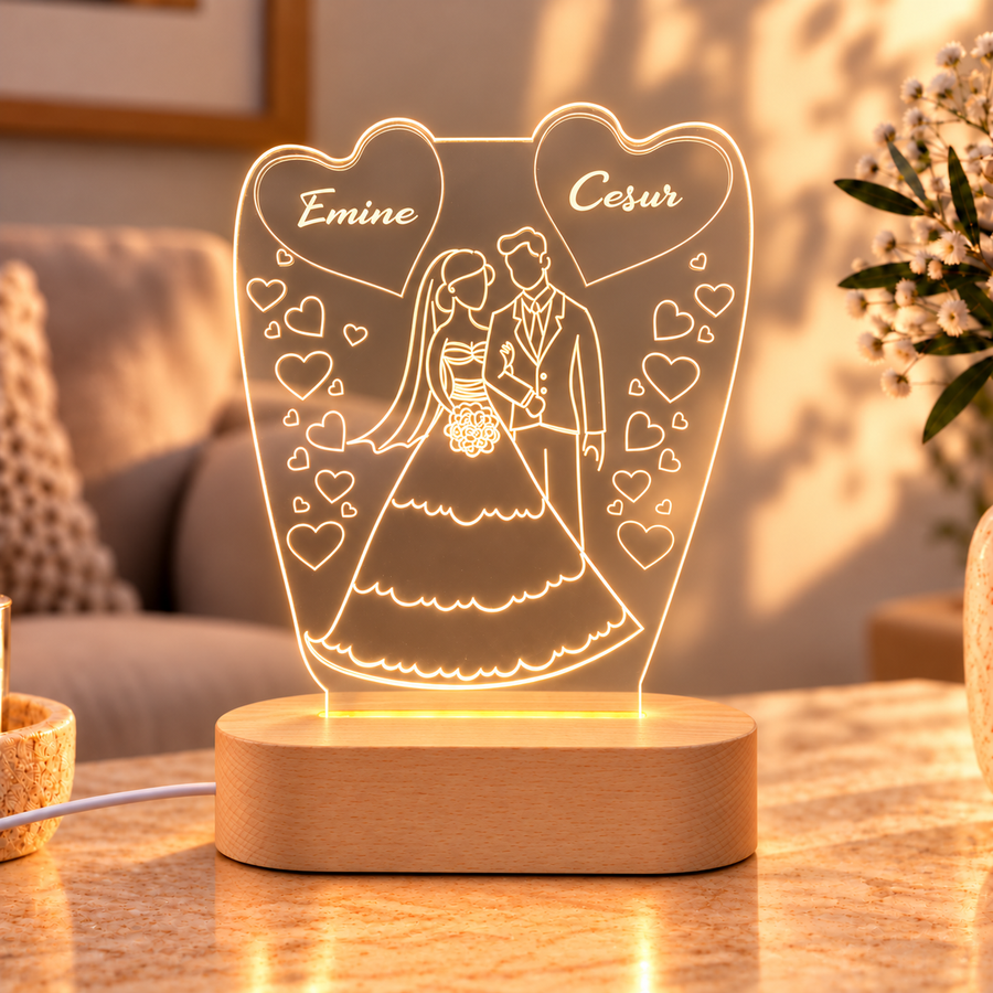 İsme Özel Gelin Damat Gece Lambası