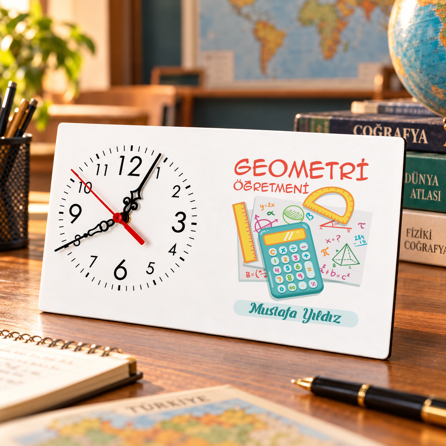 Geometri Öğretmenine İsme Özel Masa Saati
